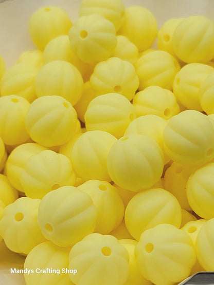 12mm Ribbed Round Silicone Beads – Pumpkin Style Spacer Beads (Set of 10)