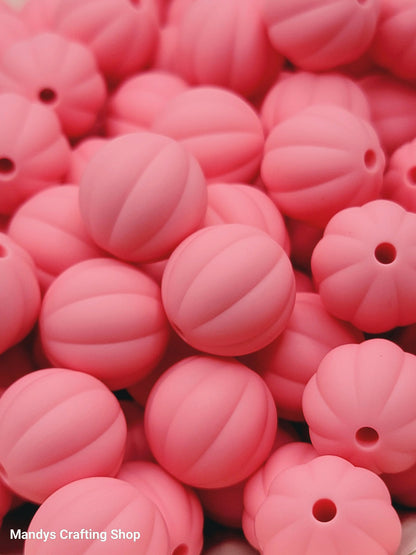 12mm Ribbed Round Silicone Beads – Pumpkin Style Spacer Beads (Set of 10)