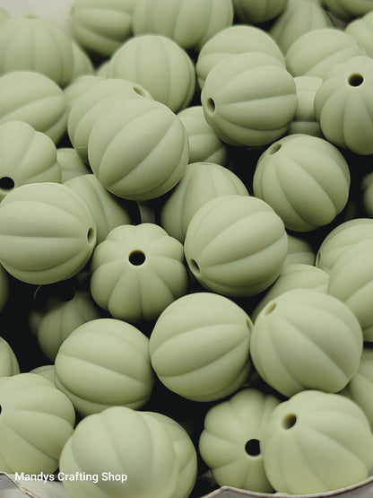 12mm Ribbed Round Silicone Beads – Pumpkin Style Spacer Beads (Set of 10)
