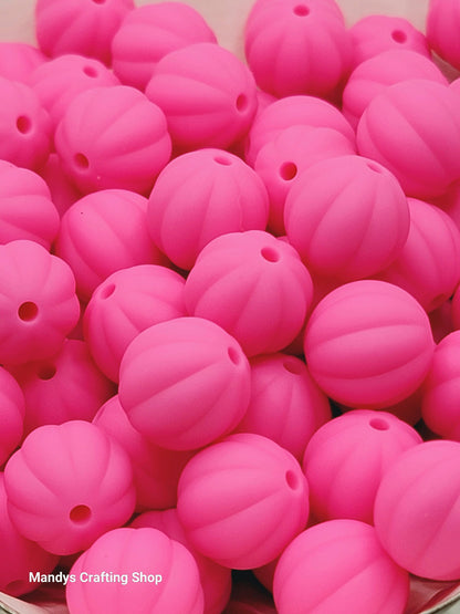 12mm Ribbed Round Silicone Beads – Pumpkin Style Spacer Beads (Set of 10)