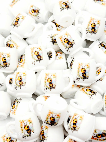 Bumblebee Floral 3D Cup Silicone Focal Bead – Honey Bee Pen & Keychain Bead (Set of 1, 2 or 5)