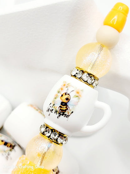 Bumblebee Floral 3D Cup Silicone Focal Bead – Honey Bee Pen & Keychain Bead (Set of 1, 2 or 5)