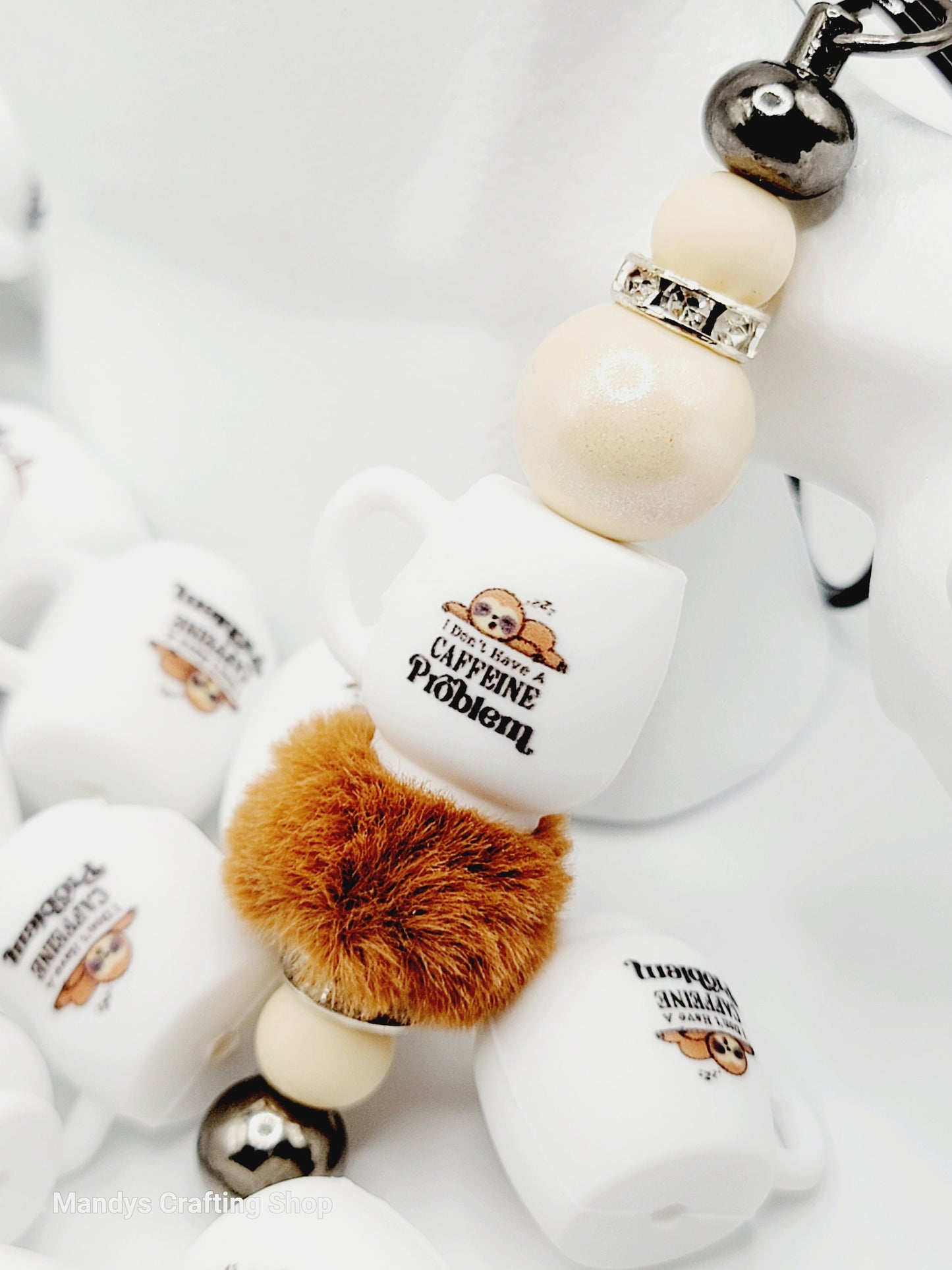 Sleeping Sloth Coffee Cup Silicone Focal Bead – Cute 3D Mug Pen Bead (Set of 1, 2 or 5)