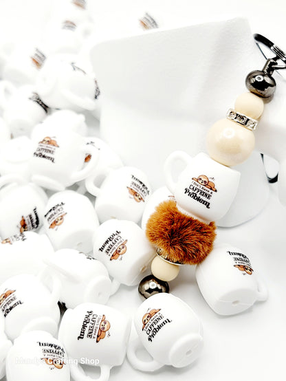 Sleeping Sloth Coffee Cup Silicone Focal Bead – Cute 3D Mug Pen Bead (Set of 1, 2 or 5)