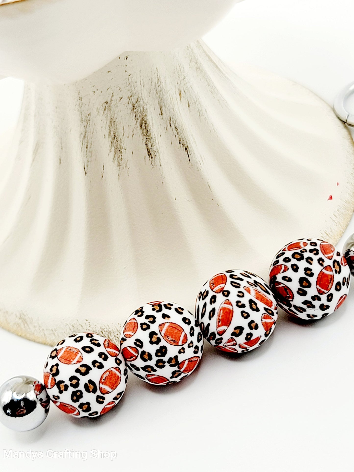 15mm Printed Football Leopard Print Silicone Bead – Sports-Themed Round Beads for Pens & Wristlets