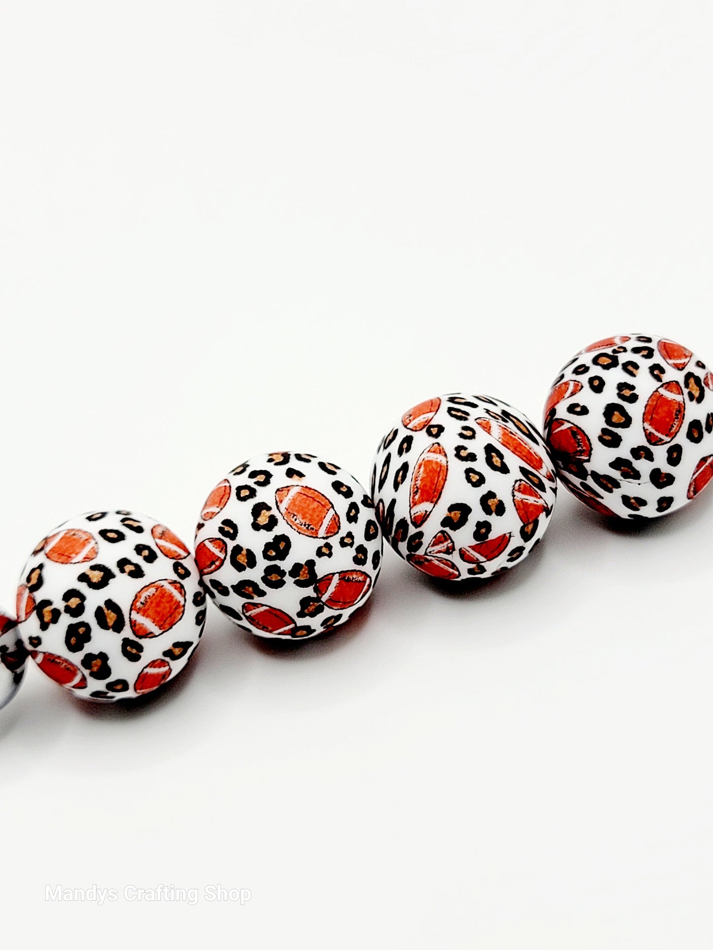 15mm Printed Football Leopard Print Silicone Bead – Sports-Themed Round Beads for Pens & Wristlets