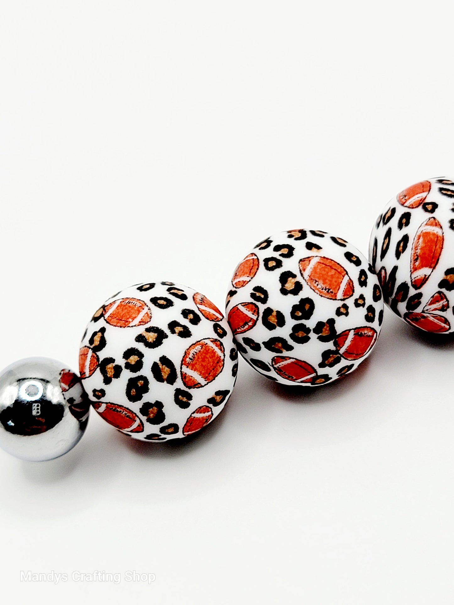 15mm Printed Football Leopard Print Silicone Bead – Sports-Themed Round Beads for Pens & Wristlets
