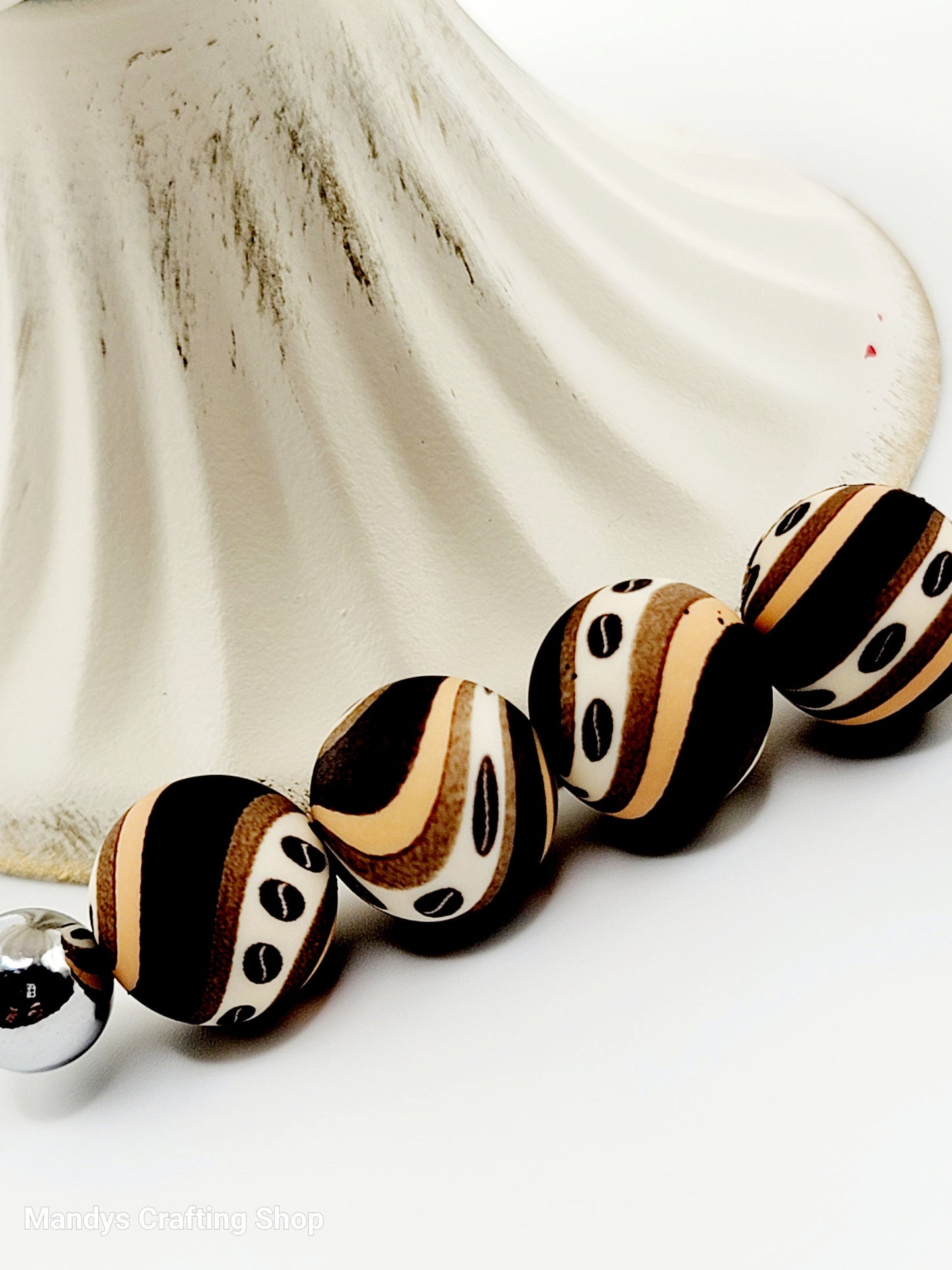 15mm Printed Coffee Bean Swirl Silicone Bead – Brown Round Beads for Pens & Wristlets