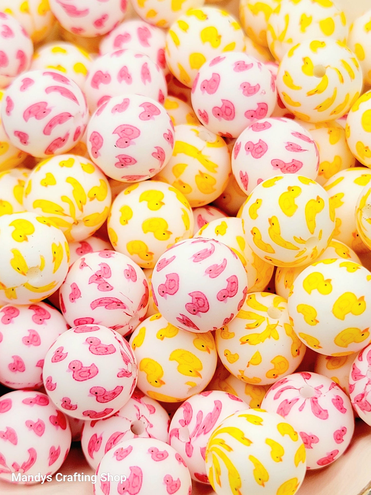 15mm Printed Duck Print Silicone Beads – Yellow Pink Round Duck-Themed Beads for Pens & Wristlets