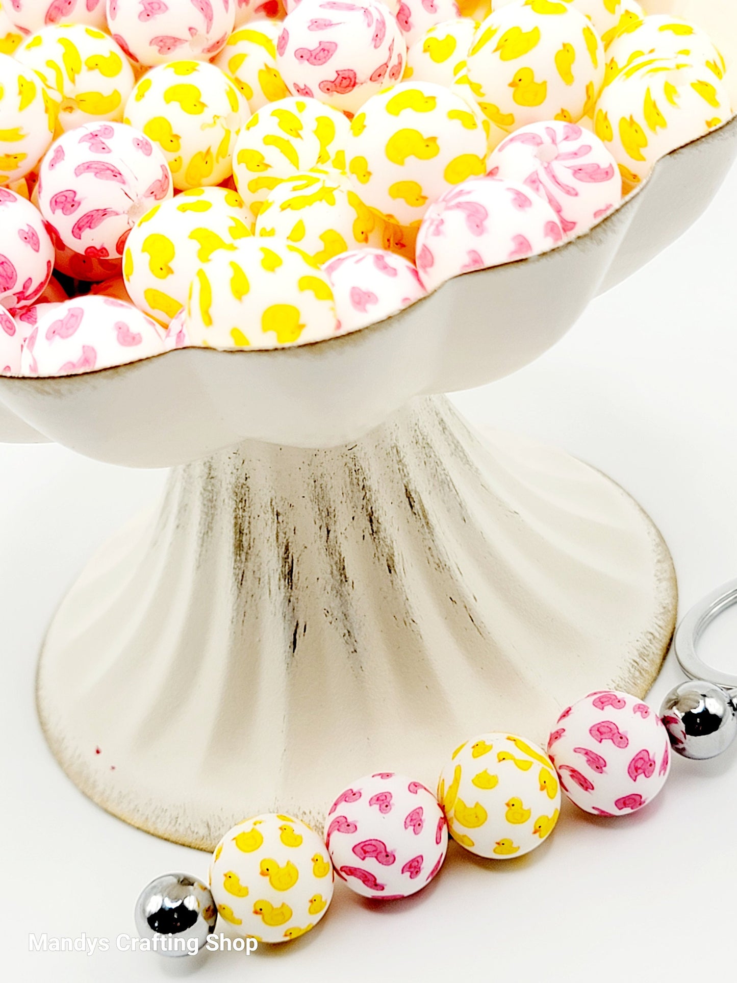 15mm Printed Duck Print Silicone Beads – Yellow Pink Round Duck-Themed Beads for Pens & Wristlets