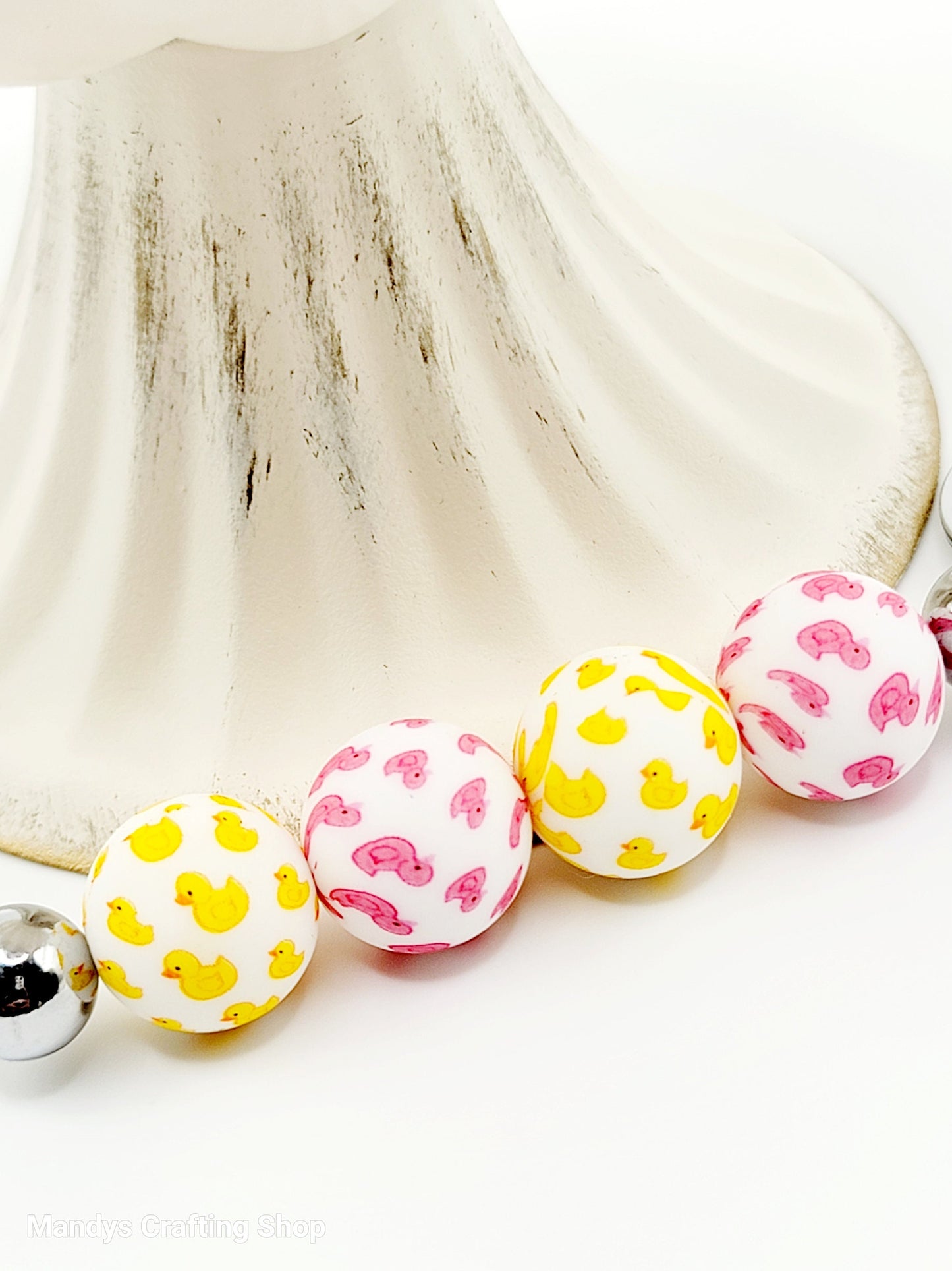 15mm Printed Duck Print Silicone Beads – Yellow Pink Round Duck-Themed Beads for Pens & Wristlets