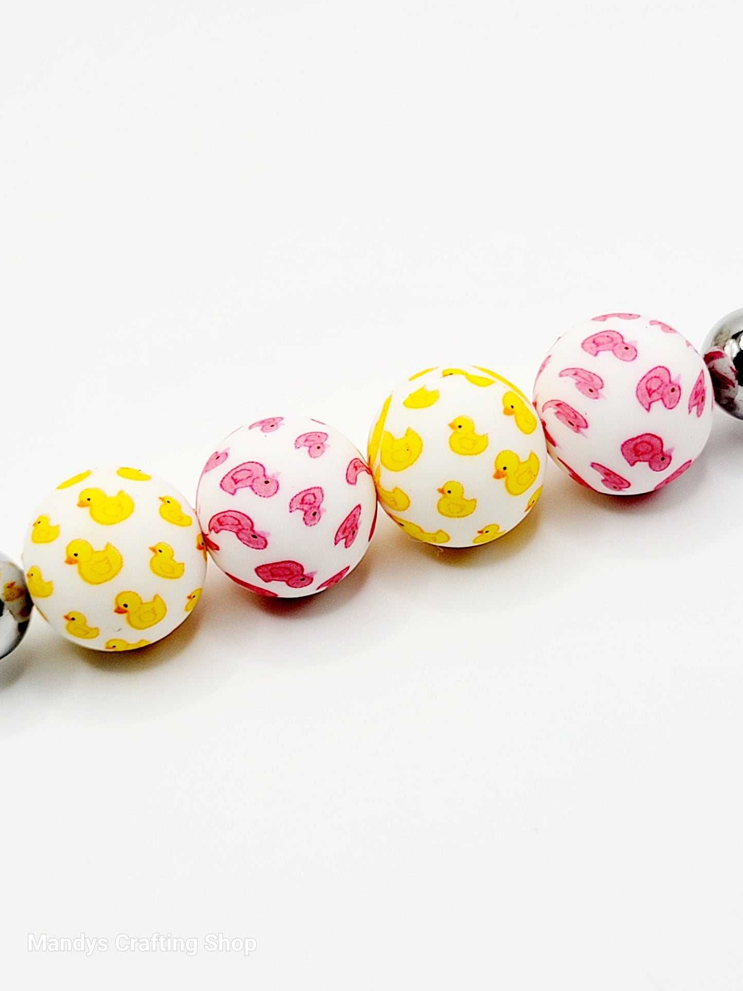 15mm Printed Duck Print Silicone Beads – Yellow Pink Round Duck-Themed Beads for Pens & Wristlets