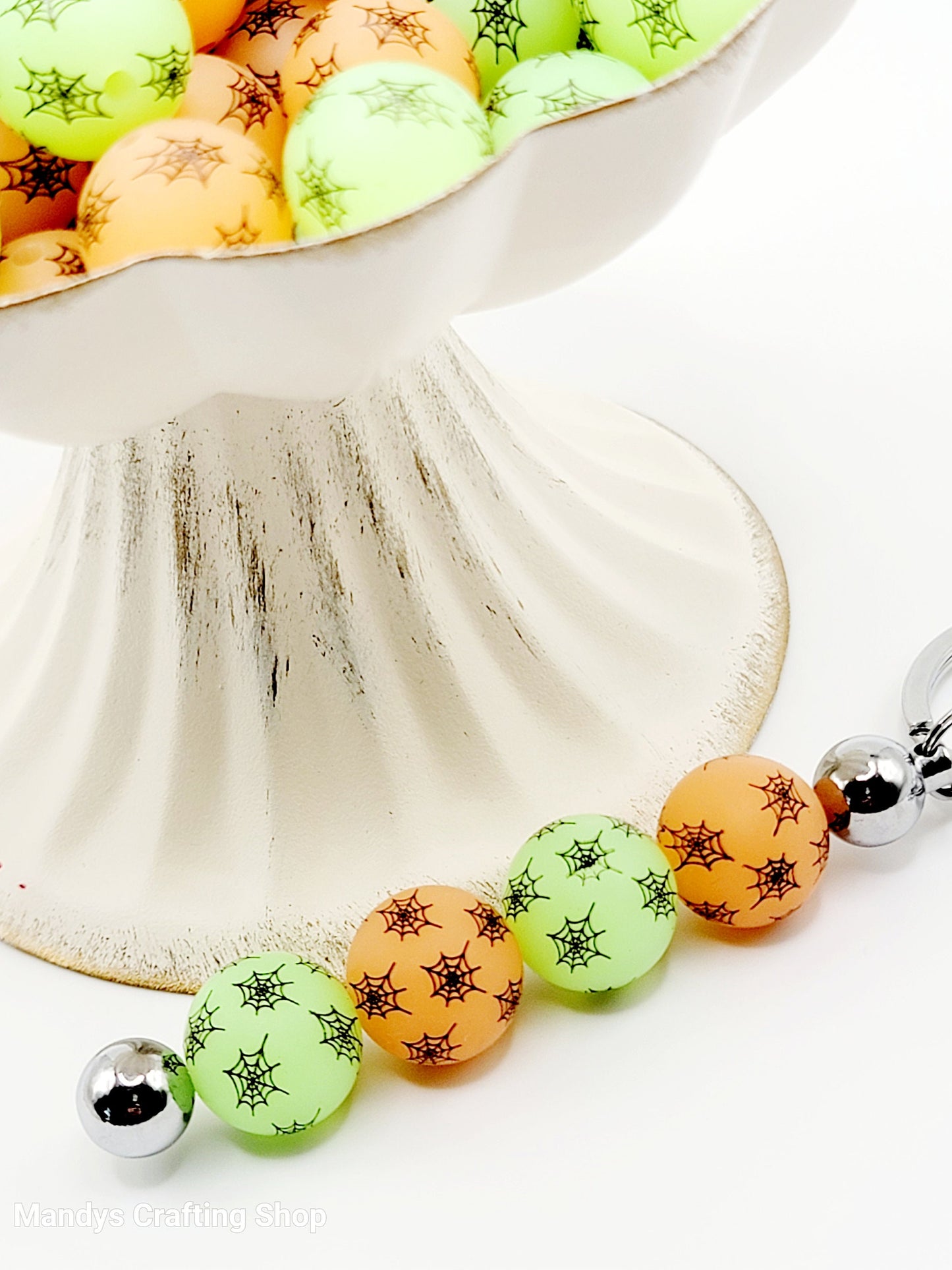 15mm Printed Halloween Spider Web Silicone Beads – Glow in the Dark Halloween Round Beads for Pens & Wristlets