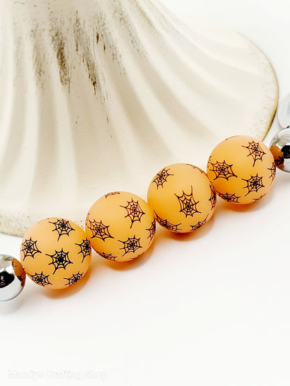 15mm Printed Halloween Spider Web Silicone Beads – Glow in the Dark Halloween Round Beads for Pens & Wristlets