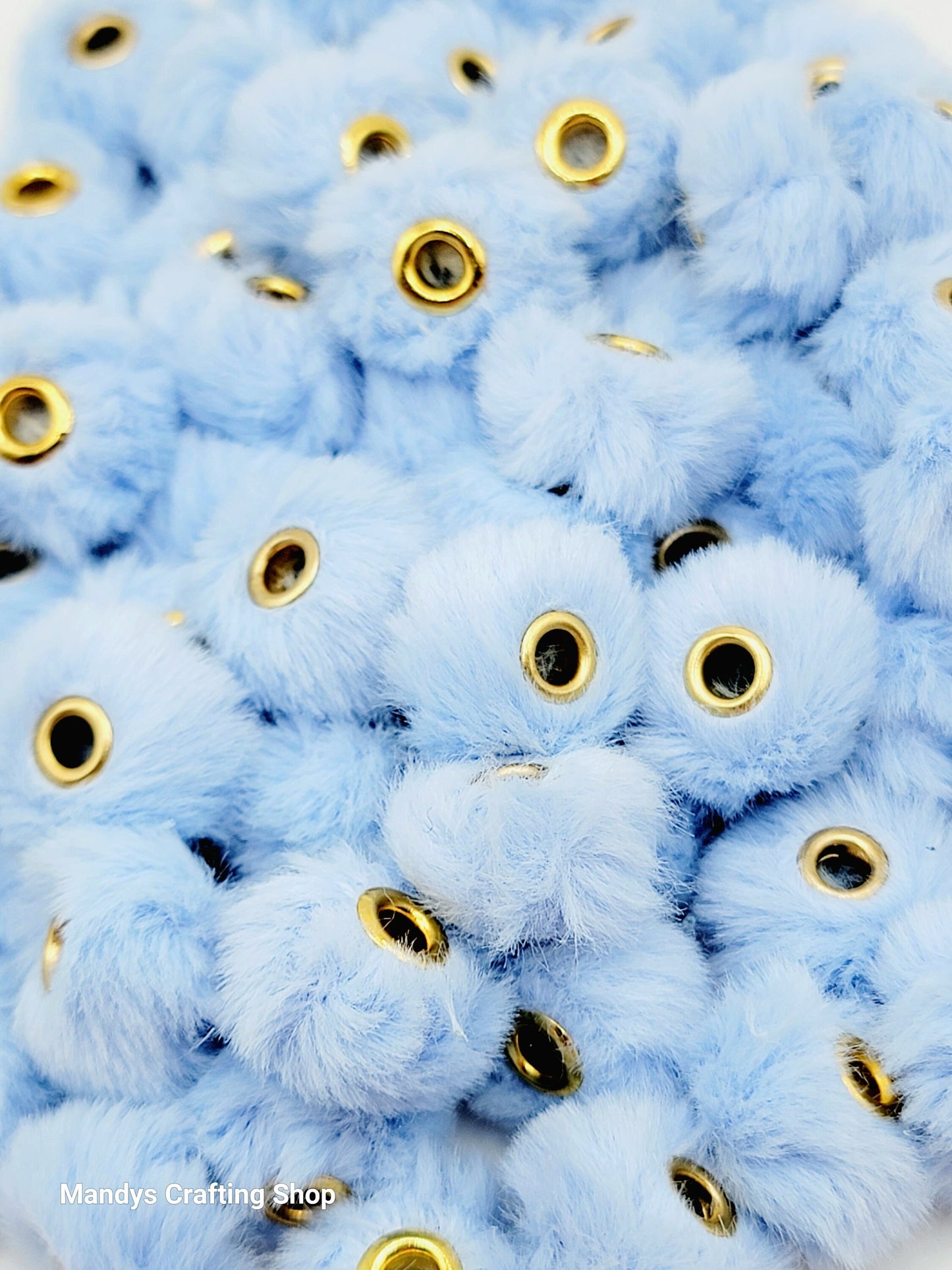 Sky Blue Faux Fur Beads – Fuzzy Pom Pom Spacer Beads for Pens, Keychains & DIY Crafts (Set of 10)