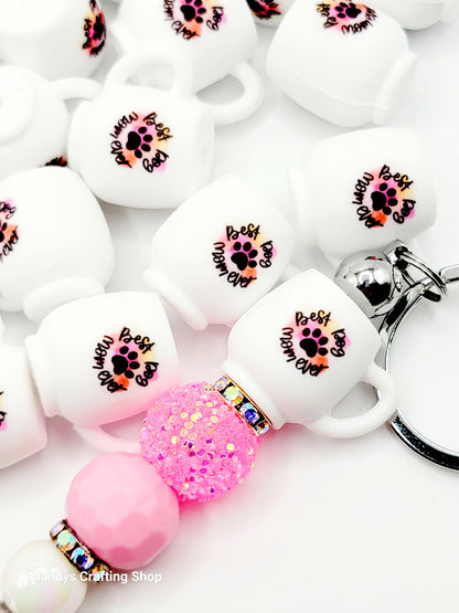 Best Dog Mom 3D Cup Silicone Focal Bead – Pawprint 3D Pen & Keychain Bead (Set of 1, 2 or 5)