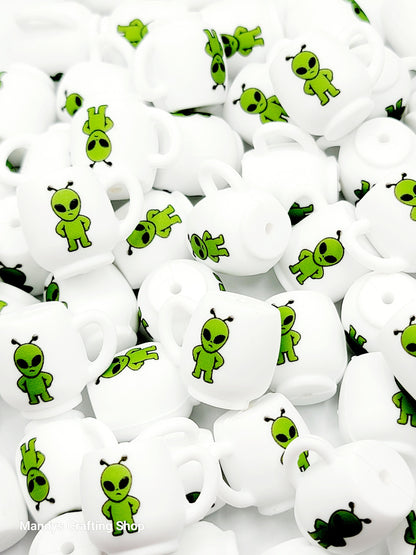 Alien Coffee 3D Cup Silicone Focal Bead – Funny Alien Pen & Keychain Bead (Set of 1, 2 or 5)