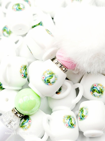Floral Green Dragon 3D Cup Silicone Focal Bead – 3D Dragon Pen & Keychain Bead (Set of 1, 2 or 5)