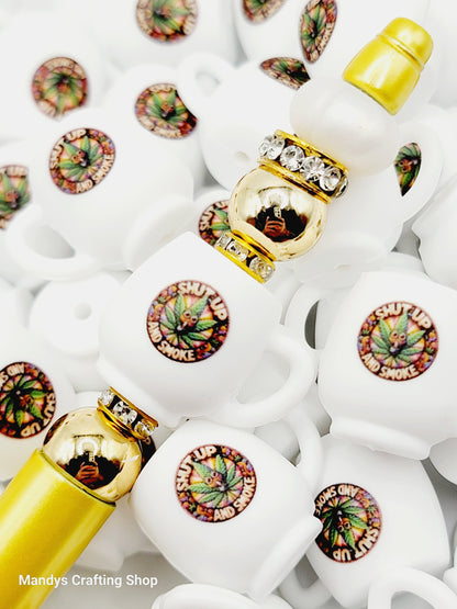 Shut Up and Smoke Coffee Cup 3D Silicone Focal Bead – Funny 420 Pen Bead (Set of 1, 2 or 5)