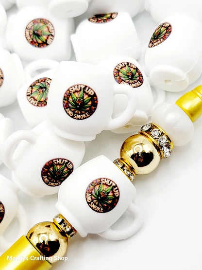 Shut Up and Smoke Coffee Cup 3D Silicone Focal Bead – Funny 420 Pen Bead (Set of 1, 2 or 5)