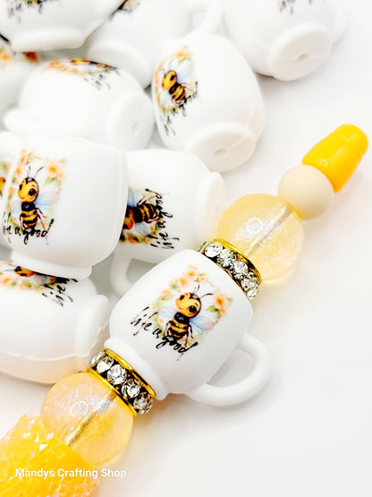 Bumblebee Floral 3D Cup Silicone Focal Bead – Honey Bee Pen & Keychain Bead (Set of 1, 2 or 5)