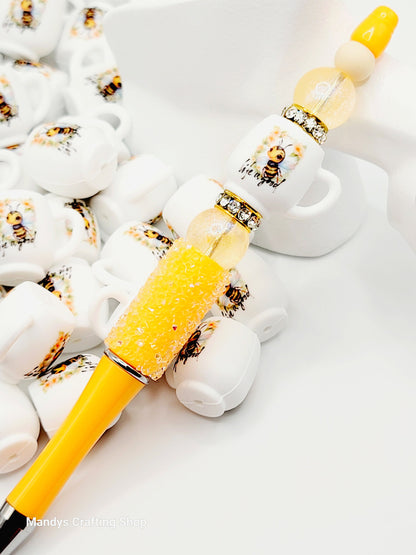 Bumblebee Floral 3D Cup Silicone Focal Bead – Honey Bee Pen & Keychain Bead (Set of 1, 2 or 5)