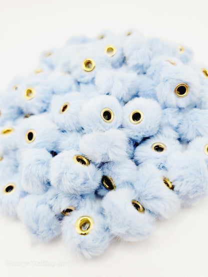 Sky Blue Faux Fur Beads – Fuzzy Pom Pom Spacer Beads for Pens, Keychains & DIY Crafts (Set of 10)
