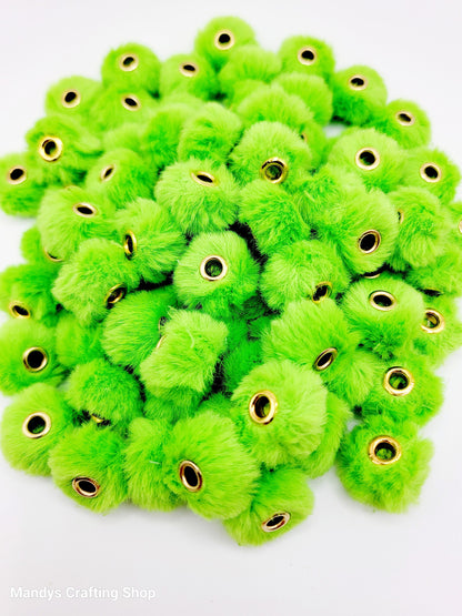 Spring Green Faux Fur Beads – Fuzzy Pom Pom Spacer Beads for Pens, Keychains & DIY Crafts (Set of 10)