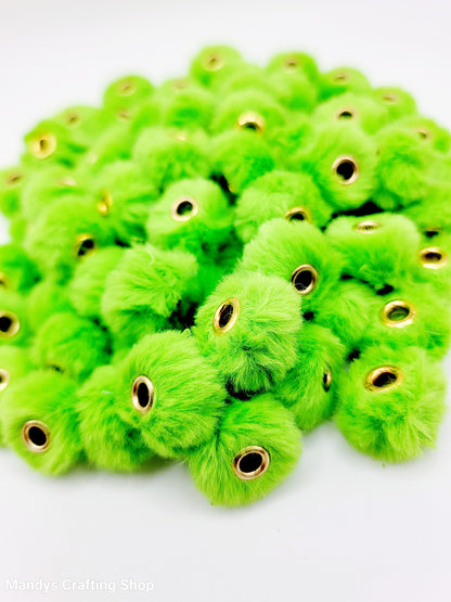 Spring Green Faux Fur Beads – Fuzzy Pom Pom Spacer Beads for Pens, Keychains & DIY Crafts (Set of 10)