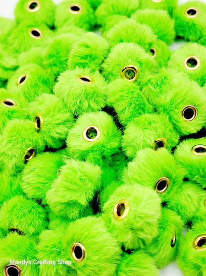 Spring Green Faux Fur Beads – Fuzzy Pom Pom Spacer Beads for Pens, Keychains & DIY Crafts (Set of 10)