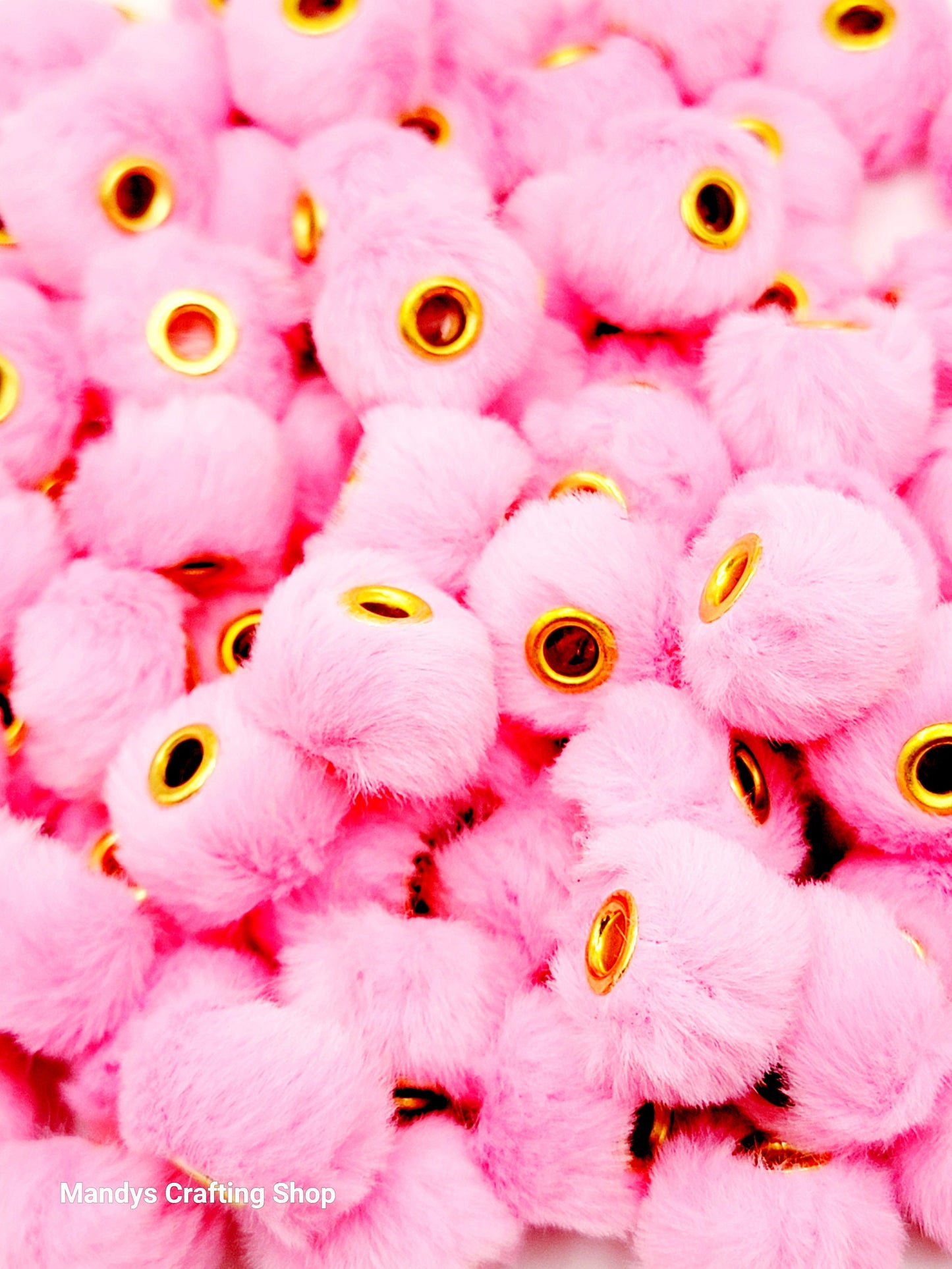 Pink Faux Fur Beads – Fuzzy Pom Pom Spacer Beads for Pens, Keychains & DIY Crafts (Set of 10)