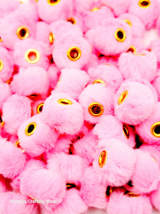Pink Faux Fur Beads – Fuzzy Pom Pom Spacer Beads for Pens, Keychains & DIY Crafts (Set of 10)