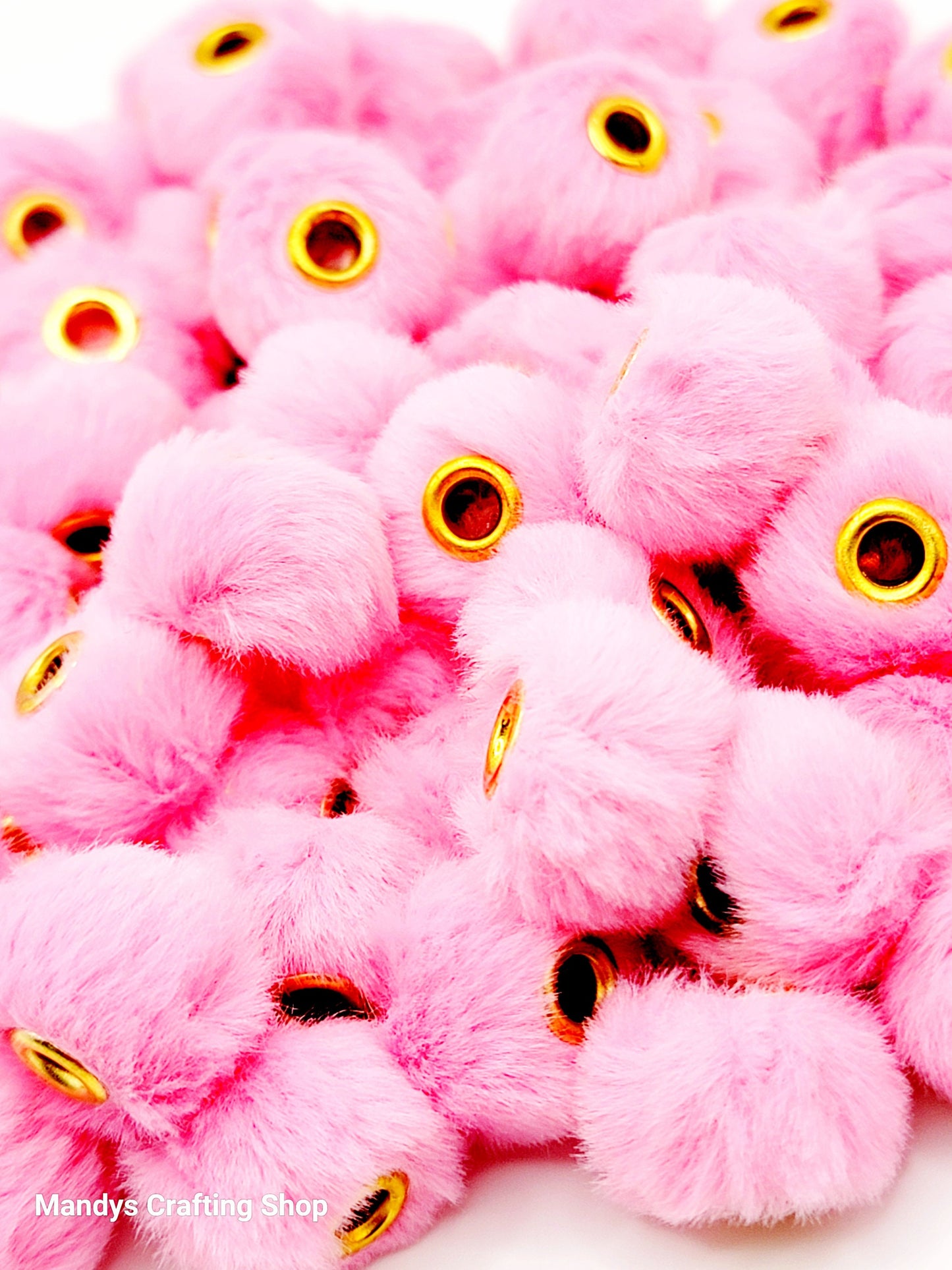 Pink Faux Fur Beads – Fuzzy Pom Pom Spacer Beads for Pens, Keychains & DIY Crafts (Set of 10)