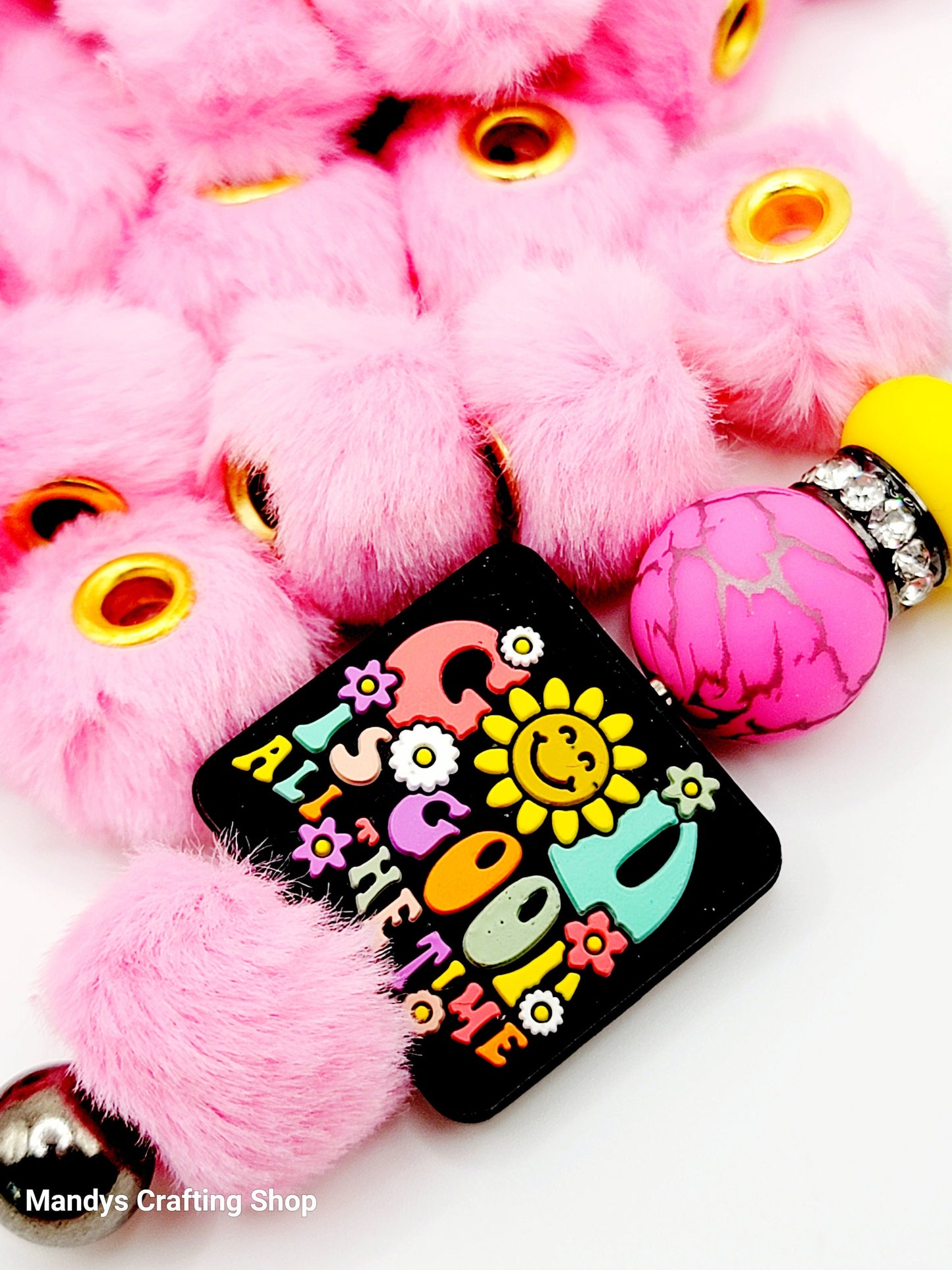 Pink Faux Fur Beads – Fuzzy Pom Pom Spacer Beads for Pens, Keychains & DIY Crafts (Set of 10)