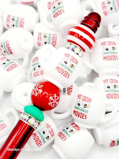 Christmas Movies 3D Cup Silicone Focal Bead – Hot Cocoa Cup 3D Pen & Keychain Bead (Set of 1, 2 or 5)