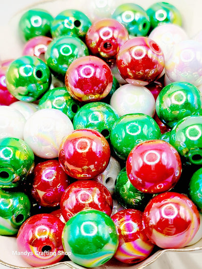 Christmas Pearl Finish Acrylic Beads 16mm (Set of 10) – Red Green White Mix