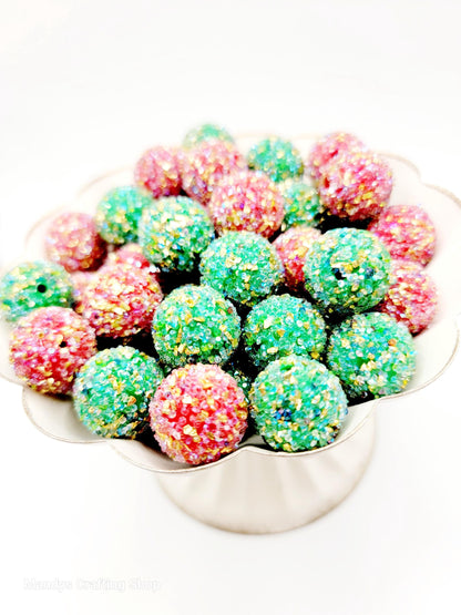 20mm Christmas Mix Sugar Bubblegum Bead (Set of 5) - Red and Green