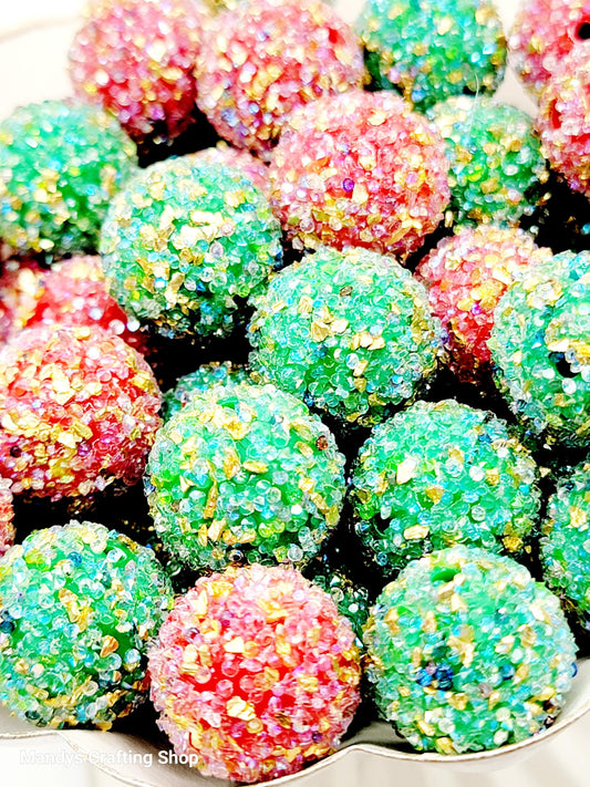 20mm Christmas Mix Sugar Bubblegum Bead (Set of 5) - Red and Green