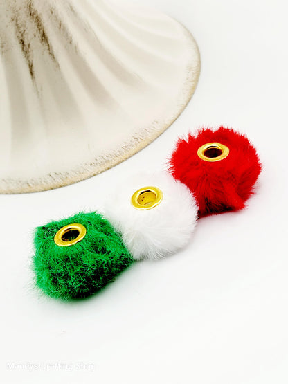 Christmas Mix Faux Fur Pom Pom Beads – Red, Green & White Fuzzy Spacer Beads for Pens & DIY Crafts (Set of 10)