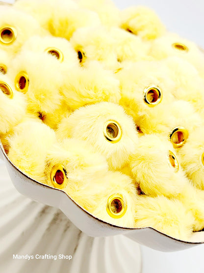 Chick Yellow Faux Fur Bead – Fuzzy Pom Pom Spacer Bead for Pens, Keychains & DIY Crafts (Set of 10)