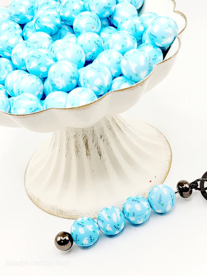 15mm Printed Blue Peace Dove Christmas Silicone Beads – Round Holiday Spacer Beads for Pens & Wristlets
