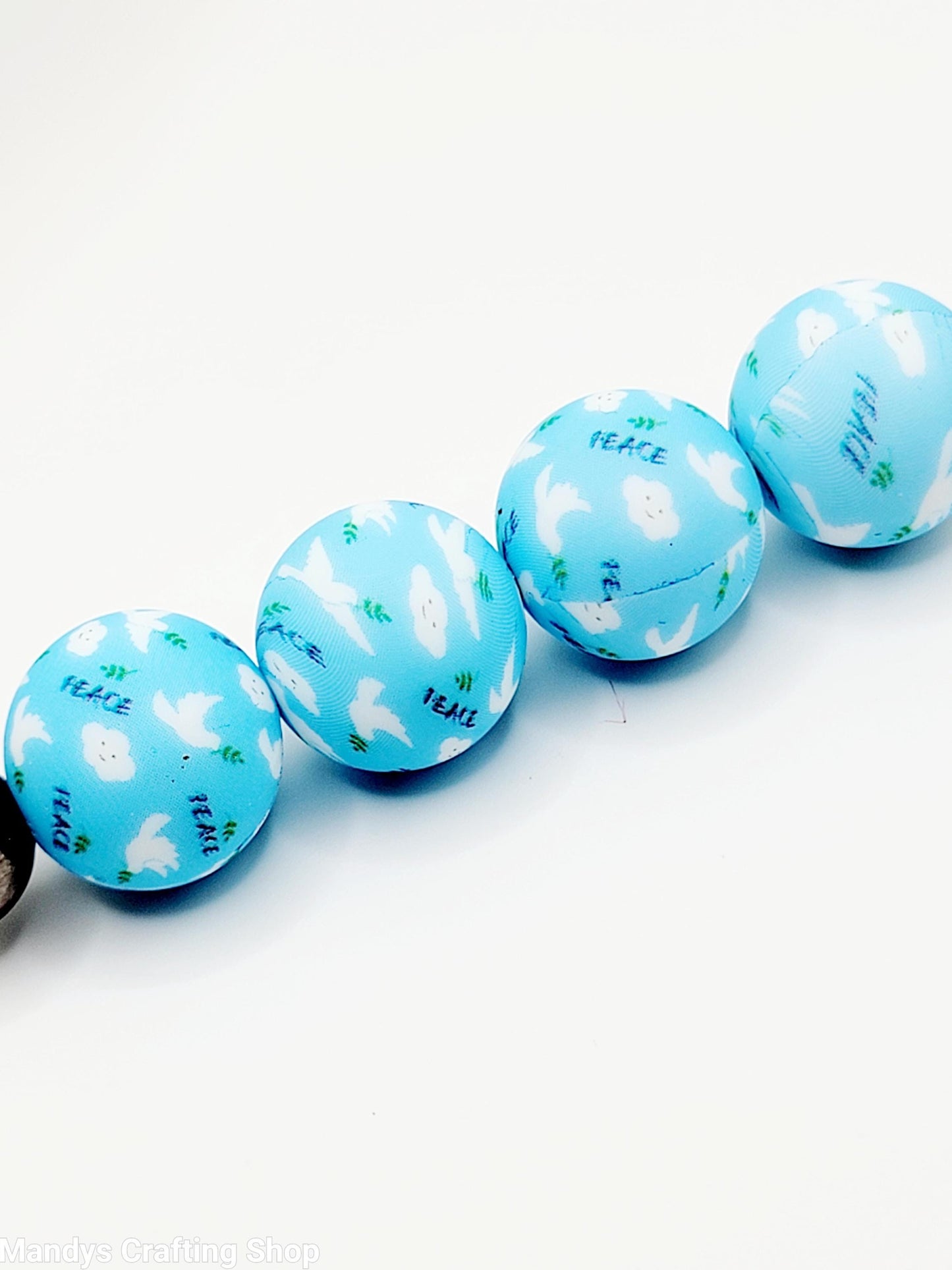 15mm Printed Blue Peace Dove Christmas Silicone Beads – Round Holiday Spacer Beads for Pens & Wristlets