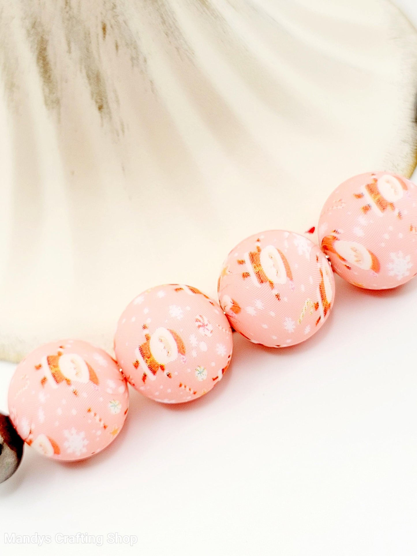 15mm Printed Pink Santa Print Silicone Beads – Santa Christmas Round Beads for Pens & Wristlets