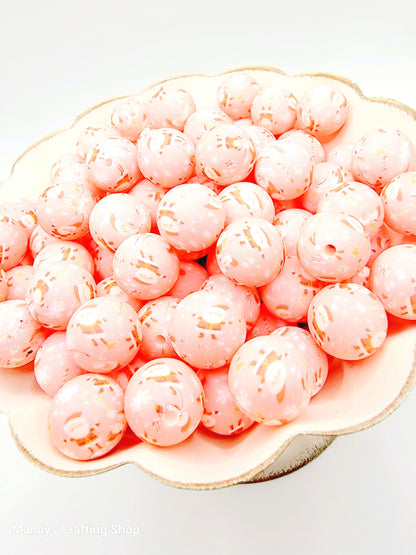 15mm Printed Pink Santa Print Silicone Beads – Santa Christmas Round Beads for Pens & Wristlets