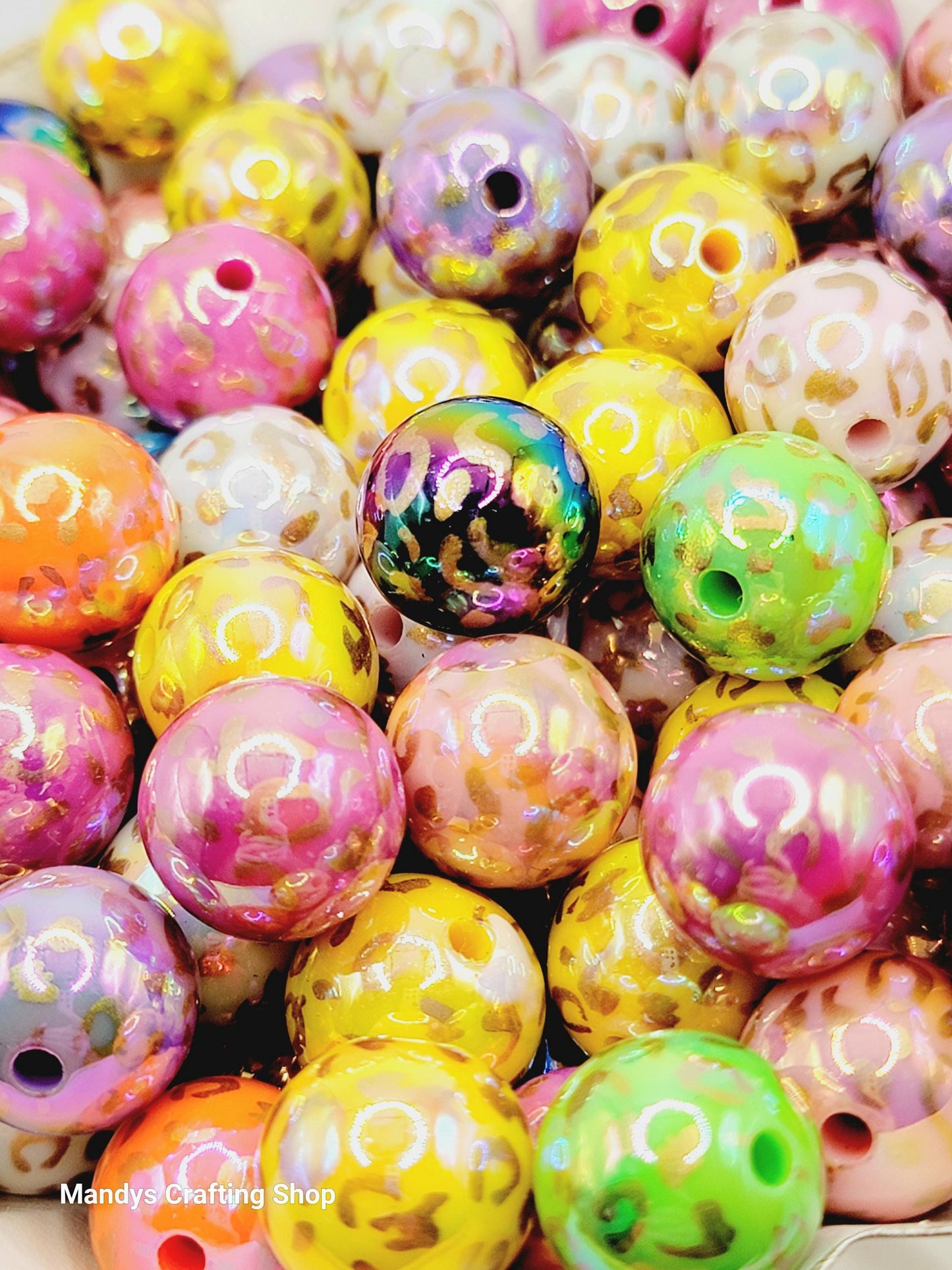 16mm Colorful Leopard Print Acrylic Beads (Set of 10)