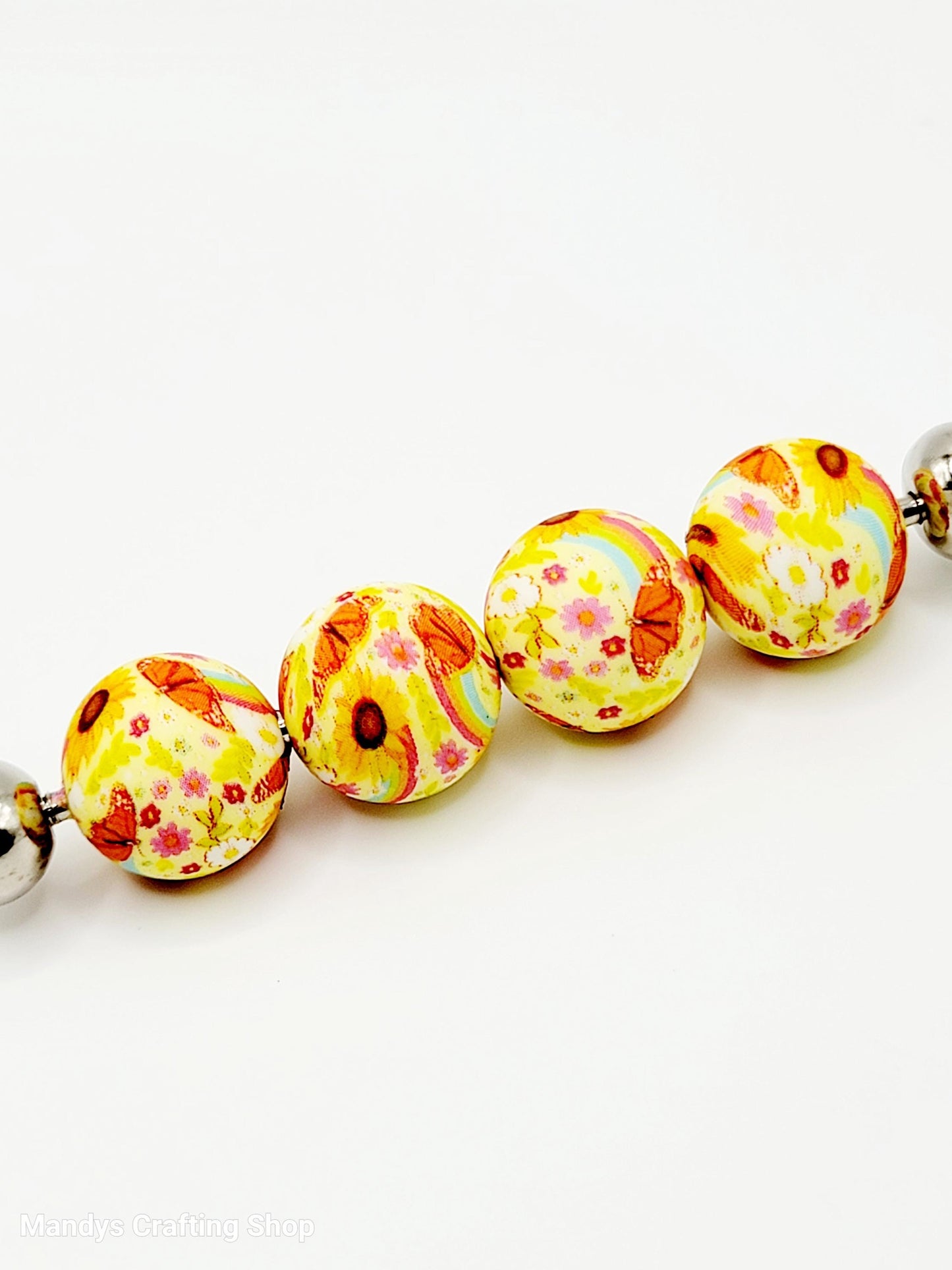 15mm Printed Yellow Summer Floral Silicone Bead – Round Flower Beads for Pens & Wristlets