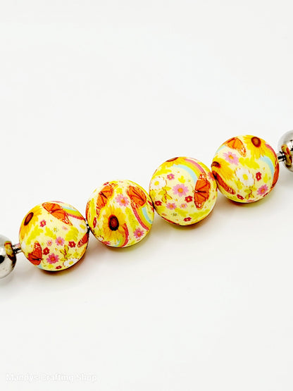 15mm Printed Yellow Summer Floral Silicone Bead – Round Flower Beads for Pens & Wristlets
