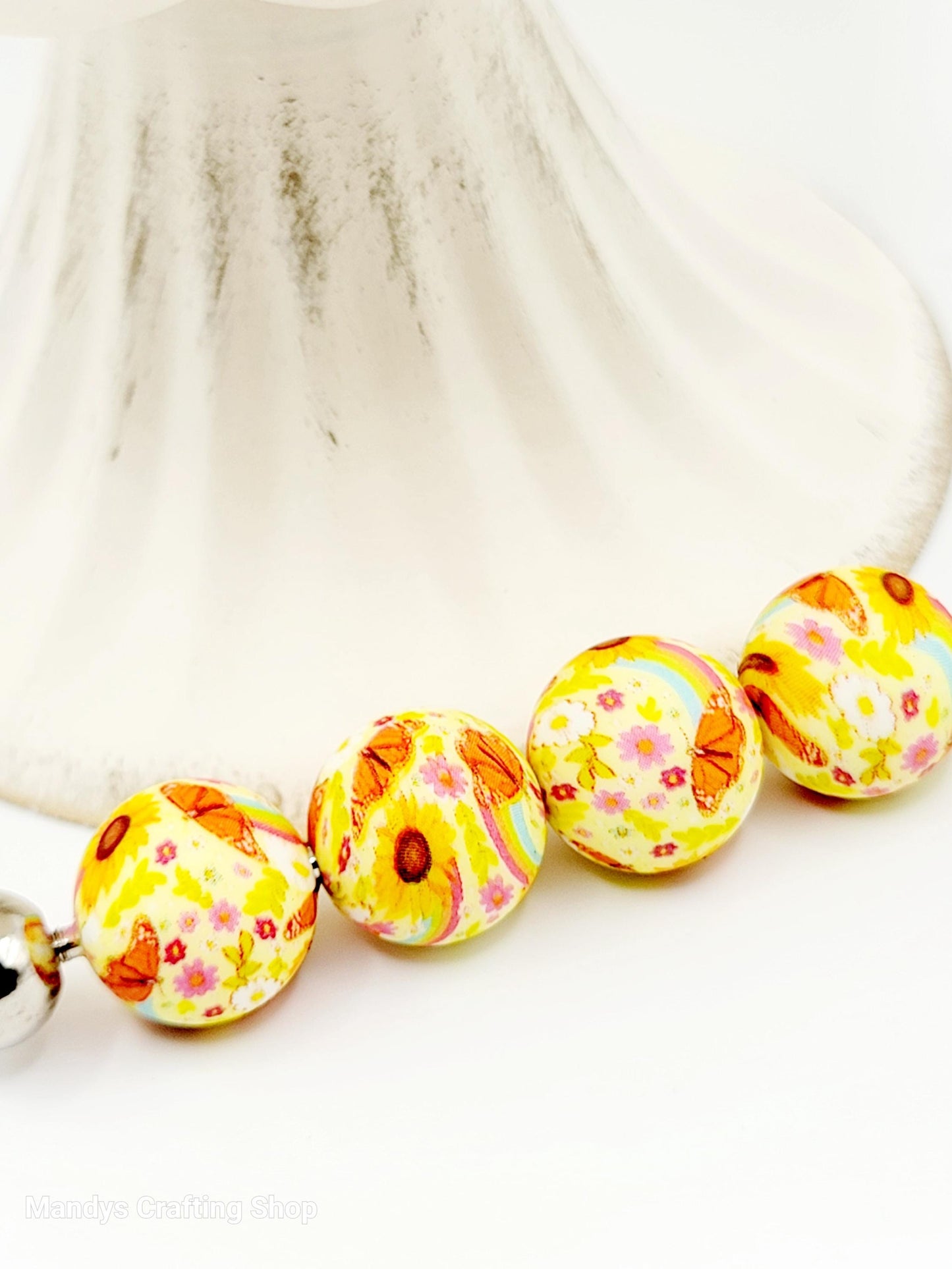 15mm Printed Yellow Summer Floral Silicone Bead – Round Flower Beads for Pens & Wristlets