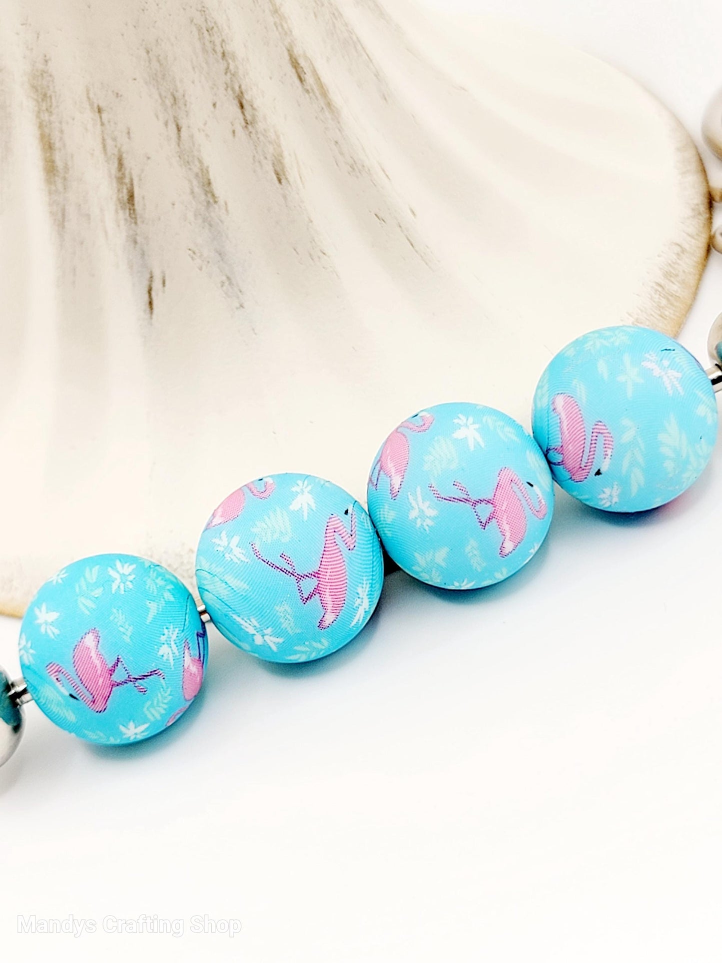 15mm Printed Blue & Pink Flamingo Print Silicone Bead – Tropical Round Beads for Pens & Wristlets