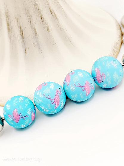 15mm Printed Blue & Pink Flamingo Print Silicone Bead – Tropical Round Beads for Pens & Wristlets